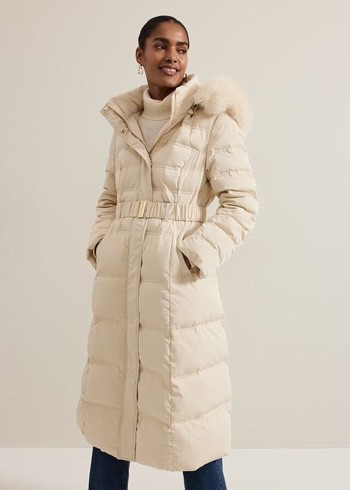 Phase Eight Dixie Long Fur Hood Puffer Coats White Canada | SWNZGJ-952